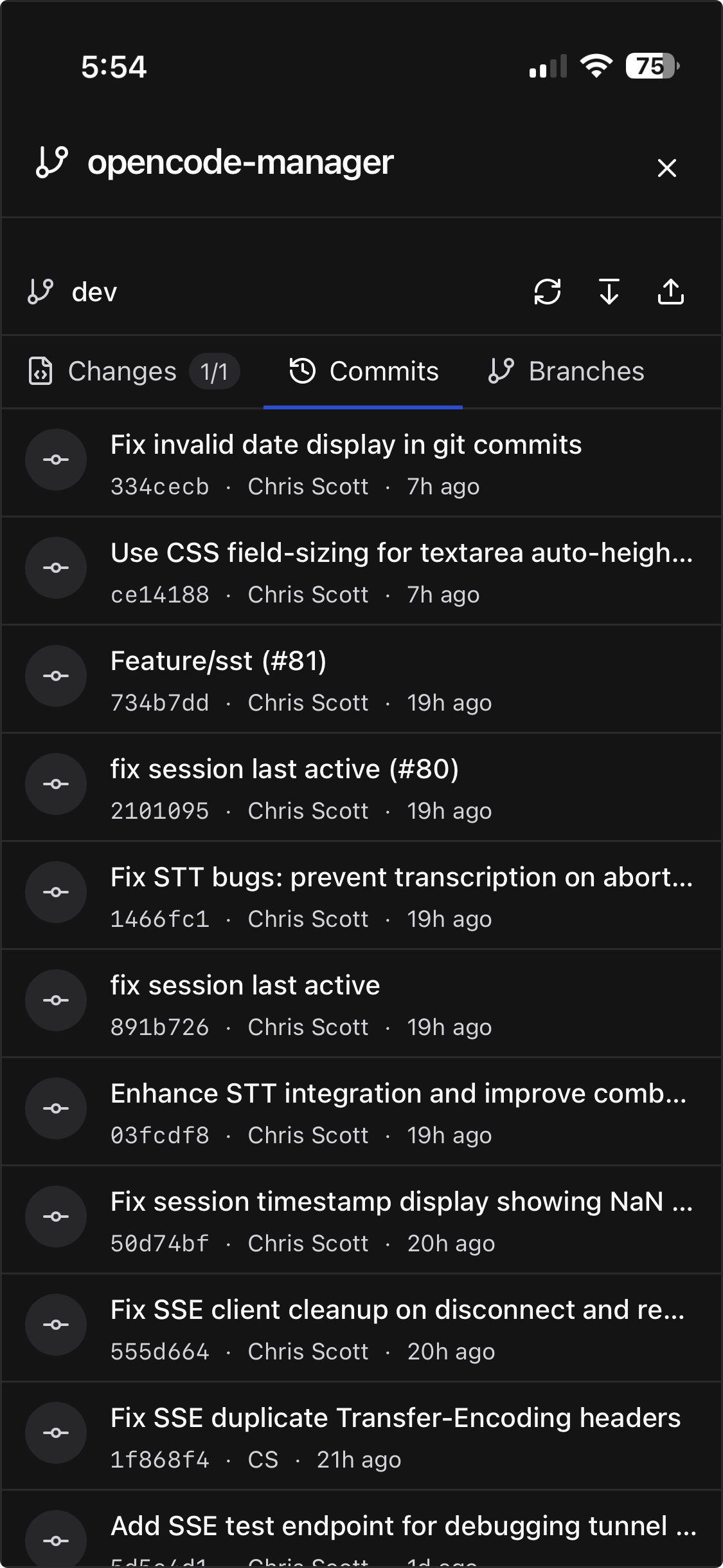 Commits Tab