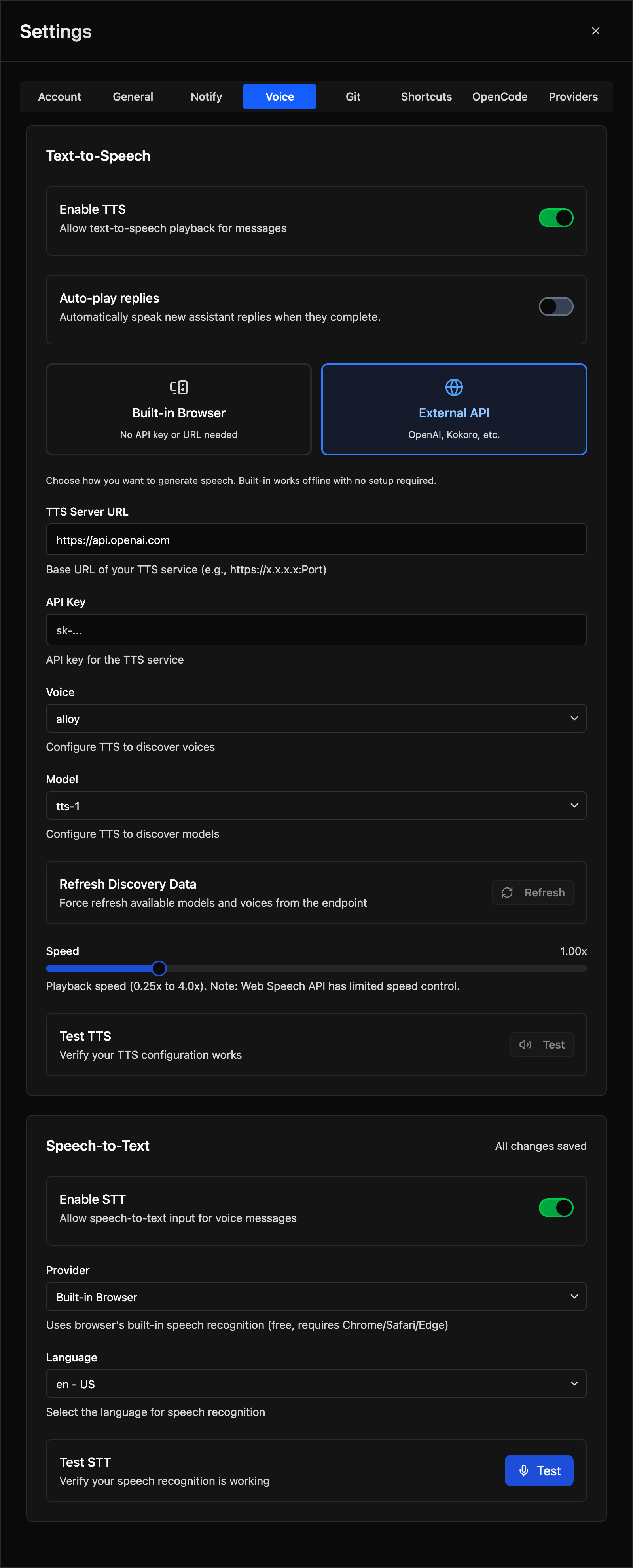 TTS Settings